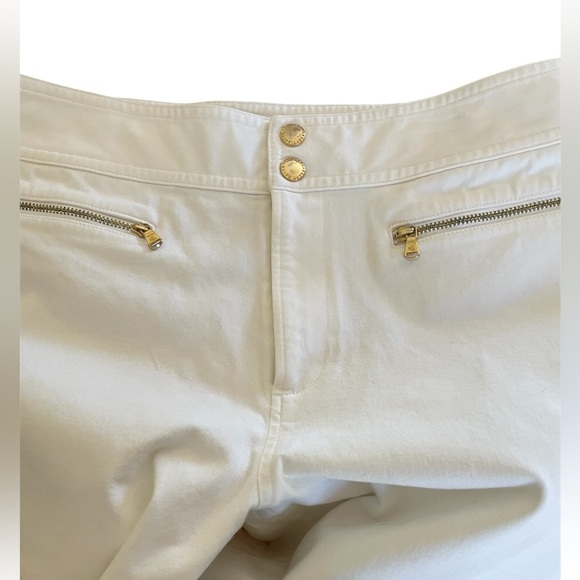 Lauren Ralph Lauren White Capris Gold Accents Wide Straight Leg Women's 10 - Picture 3 of 6